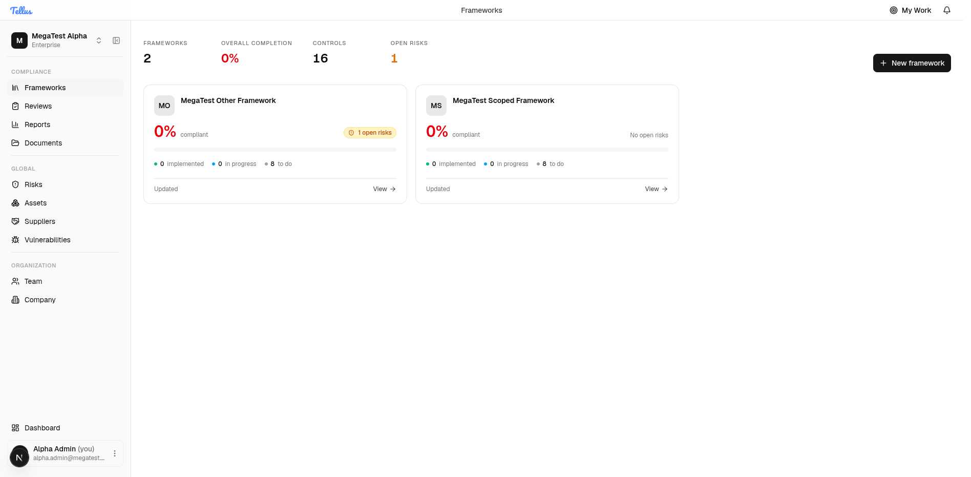 Frameworks & Controls — Open the Frameworks list