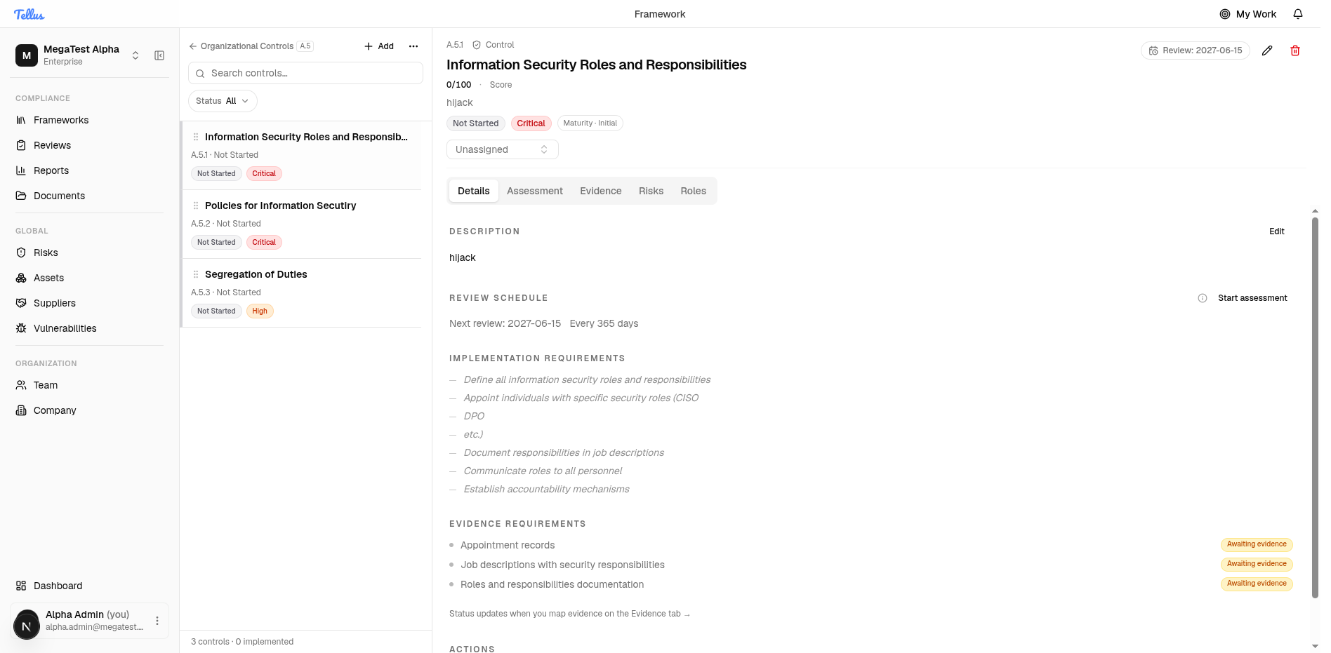 Frameworks & Controls — Read a single control's details