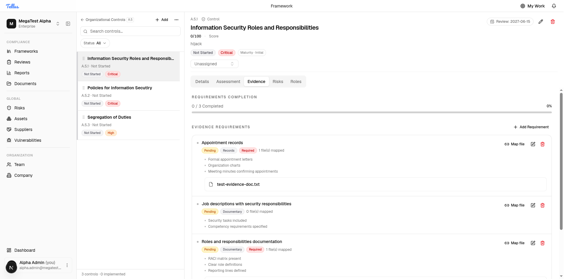 Frameworks & Controls — Link and manage evidence