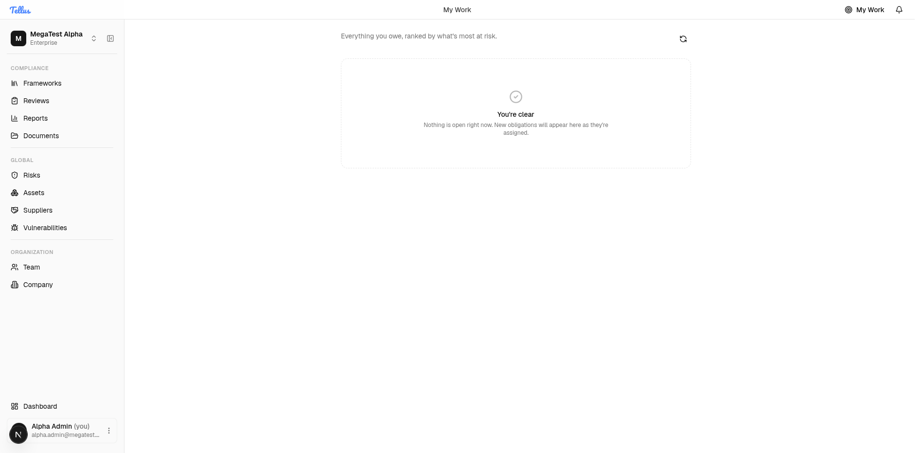 My Work — Open the My Work workspace
