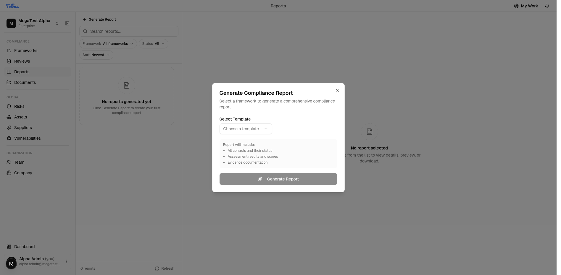 Reports — Open the Generate Report dialog