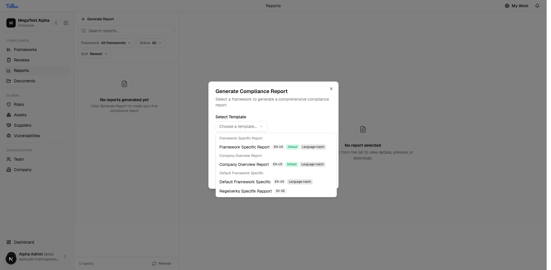 Reports — Choose a report template