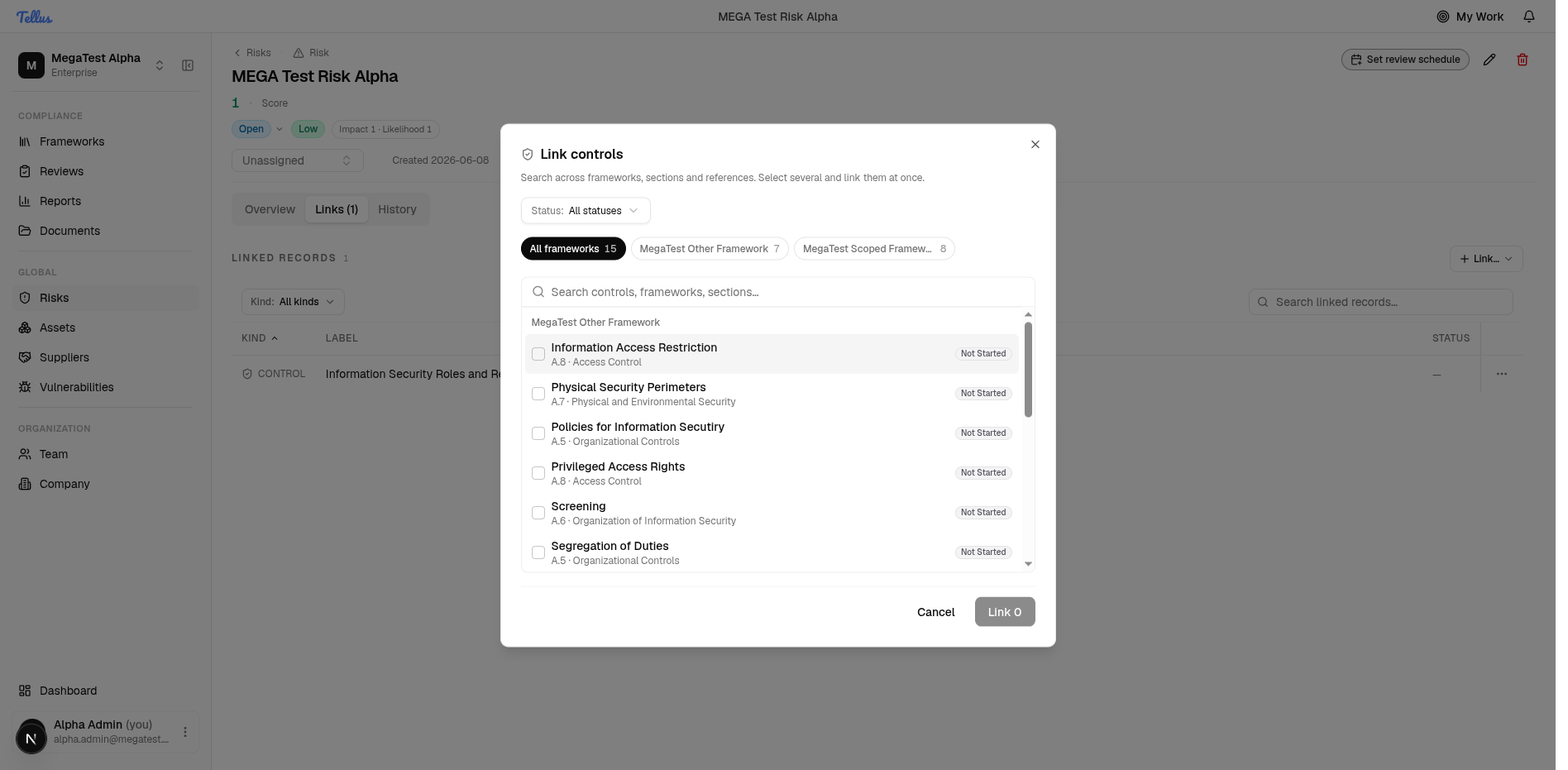 Risks — Pick records in the link dialog