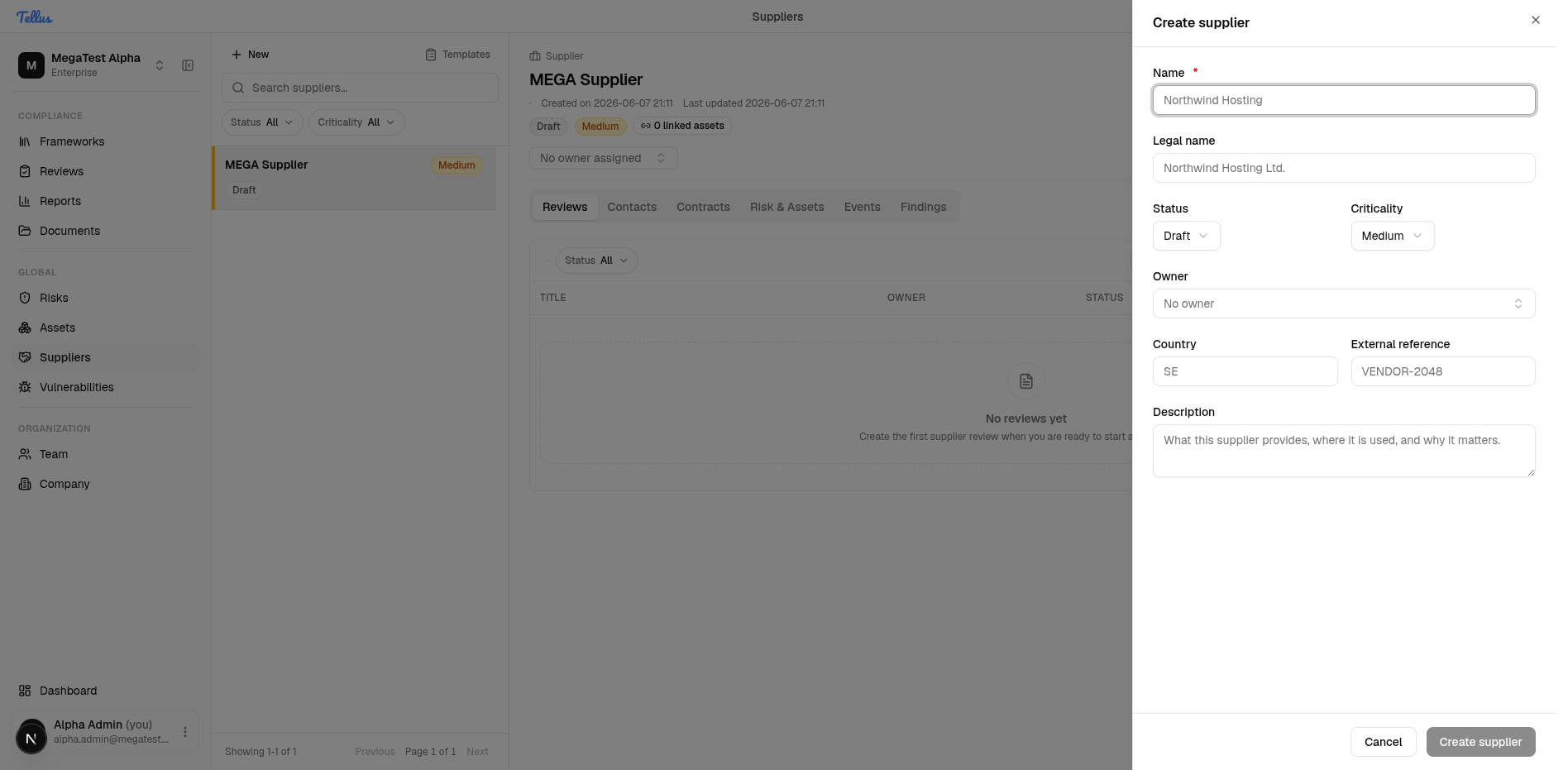 Suppliers — Add a new supplier