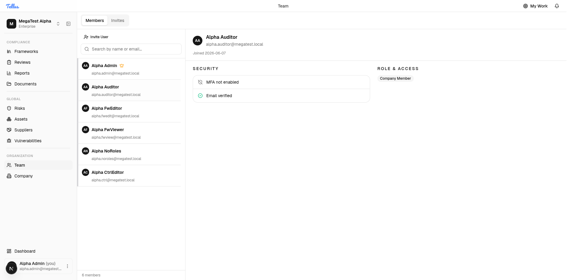 Team & Company Settings — View a member's details