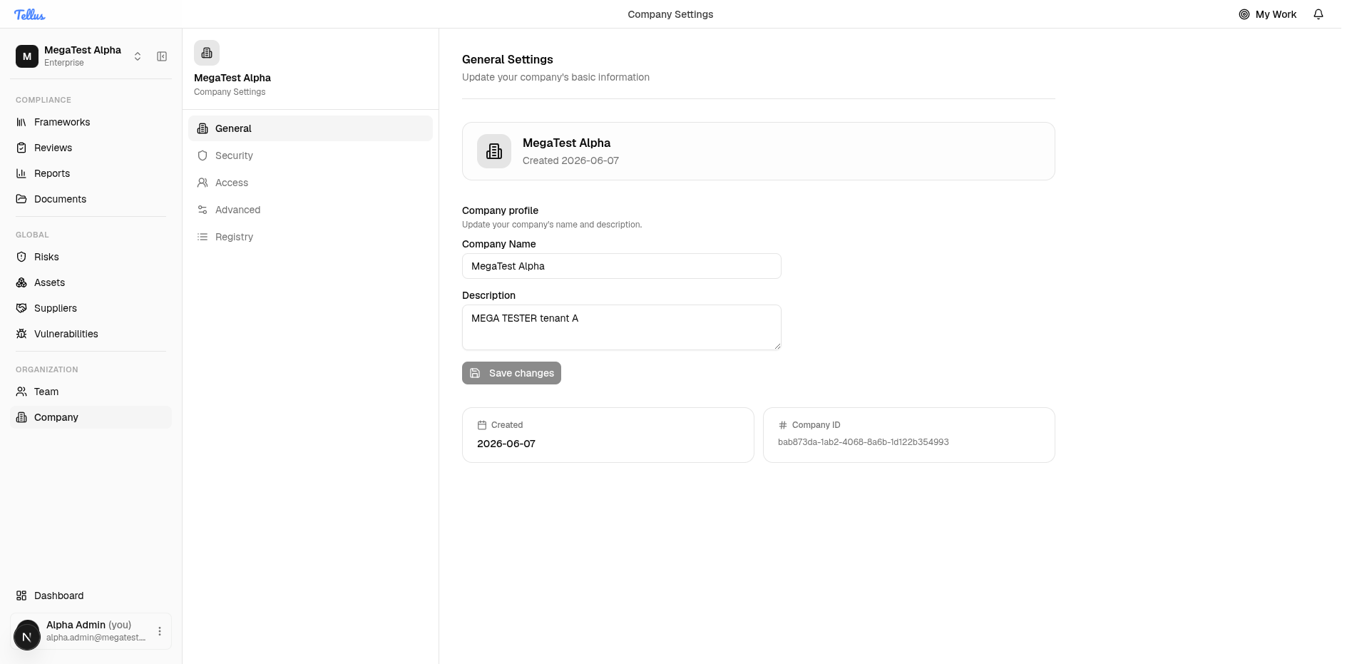 Team & Company Settings — Open company settings (General)